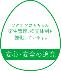 安全の追究 ワクチンはもちろん衛生管理、検査体制を強化しています。