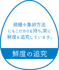 鮮度の追究 鶏種や集卵方法にもこだわりを持ち、常に鮮度を追究しています。